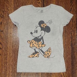 Next Level Girls Minnie Mouse Leopard Heather Grey and Tan Tee Sz L 10/12